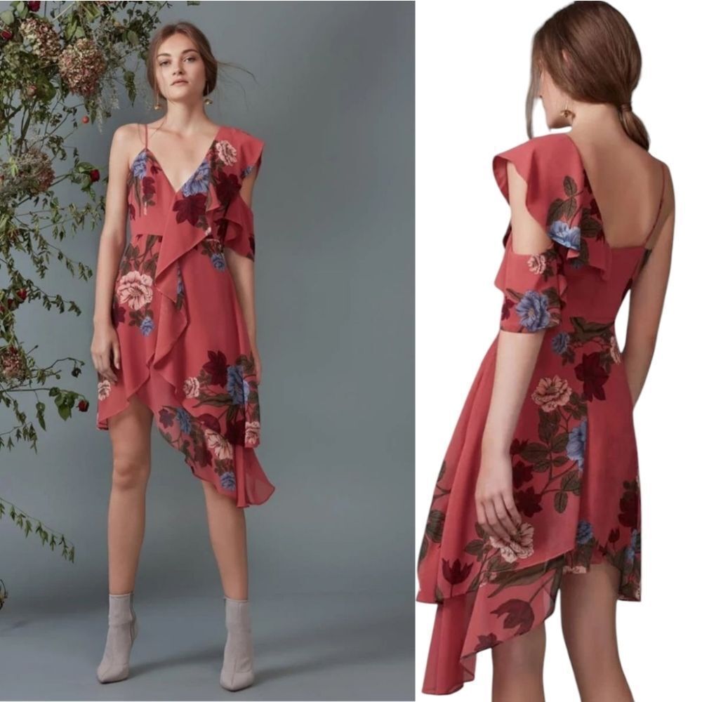 NWT Keepsake Floral Asymmetrical Chiffon Dress L